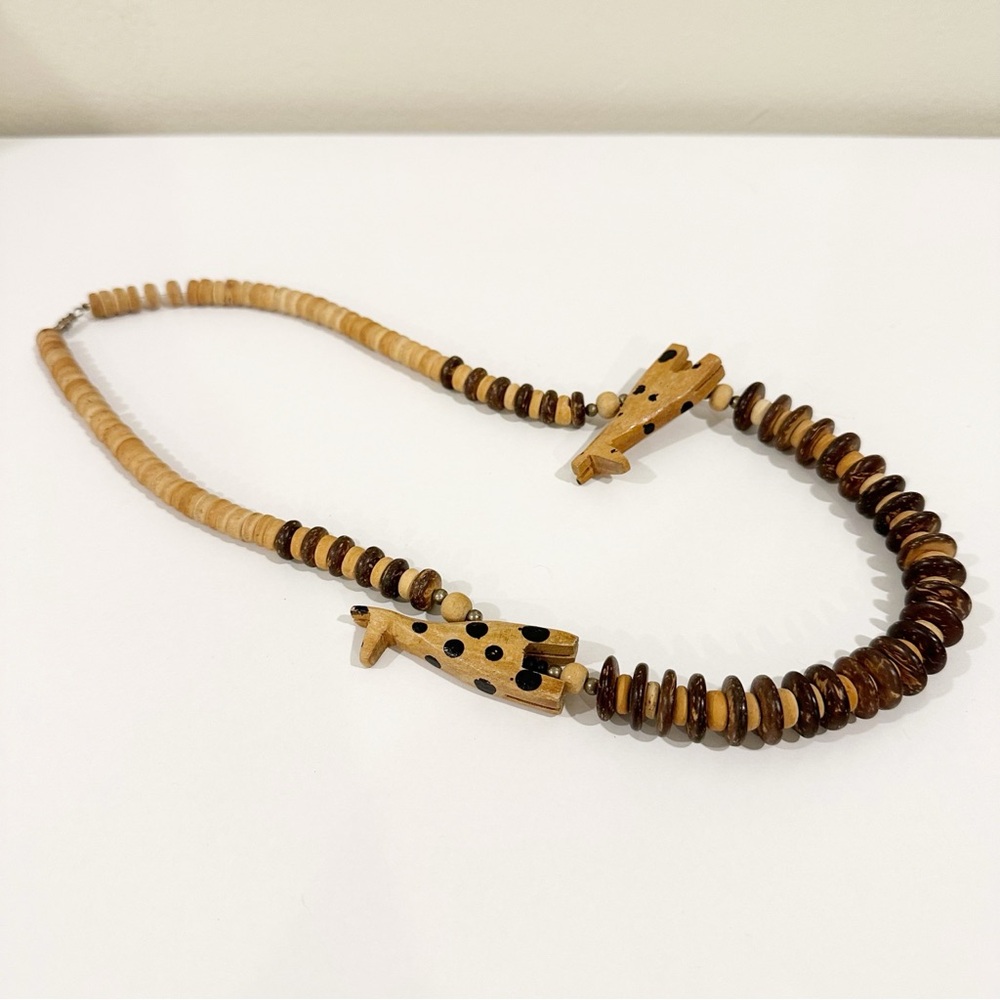 Vintage Wooden Safari Artsy Giraffe Statement Art Teacher Beaded Necklace - Picture 4 of 5
